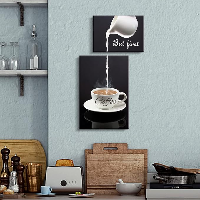 Pinetree Art Coffee Bar Wall Decor - But First Coffee Sign - Kitchen Canvas Wall Art for Modern Home Dining Room - Image 5