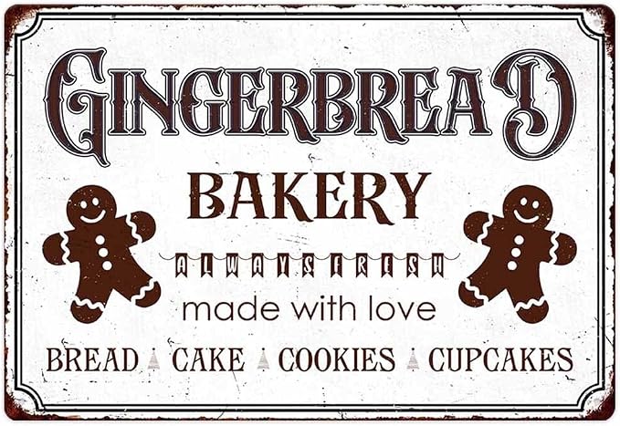 Gingerbread Bakery Made With Love Bread Cake Cookies Cupcakes Vintage Metal Tin Sign Home Wall Decor For Kitchen Bakery Coffee Bar Farmhouse Restaurants Cafe 8X12 Inch Christmas Decorations by ZUGUBAQ