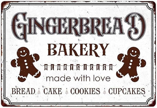 Gingerbread Bakery Made With Love Bread Cake Cookies Cupcakes Vintage Metal Tin Sign Home Wall Decor For Kitchen Bakery Coffee Bar Farmhouse Restaurants Cafe 8X12 Inch Christmas Decorations by ZUGUBAQ