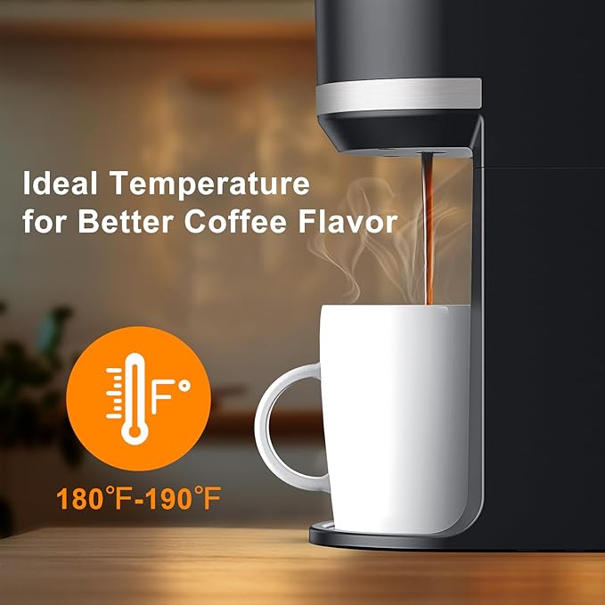 Small Single Serve Coffee Maker for K Cup and Ground Coffee, Fast Brew One Cup Coffee Machine with Descaling Reminder and Water Window, 6 to 12 oz. Brew Sizes, Black