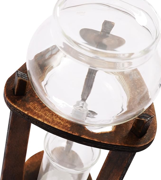 Iced Coffee Cold Brew Drip Tower, 600Ml Glass Cold Brew Coffee Makers 6-8 Cups Cold Extracted Coffee 2drops/S Brewing 3 to 5 Hours with Removable Shelf and Adjustable Drip Speed Valve (Brown)