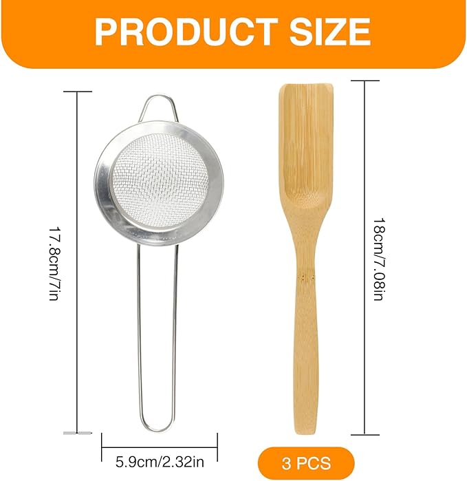 LOGJAM 4 Pcs Matcha Sifter And Spoon, Bamboo Matcha Scoop And Stainless Steel Matcha Sift With Handle, Matcha Tools For Tea