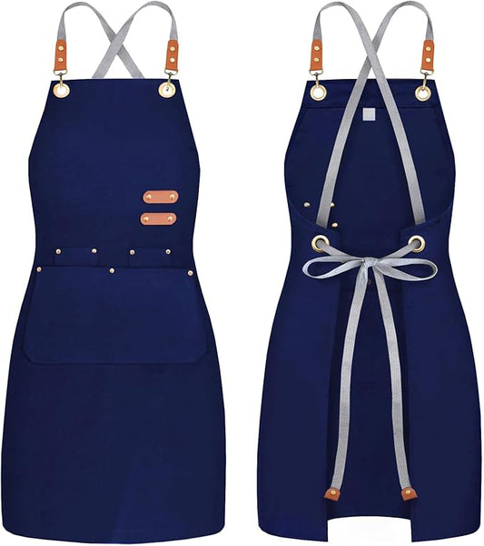 BeLuyi chef apron bib tool apron for man woman cross back straps with 4 pockets for kitchen cooking gardening baking working