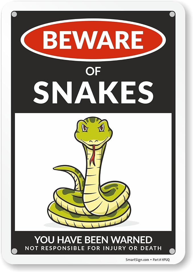 SmartSign Beware Of Snakes Warning Sign - 10"x7", 40 mil Laminated Rust-free Aluminum, Metal Signs for Snake Cave Cage Habitat Decor, Tank Accessories, Outdoors, Gifts - Funny Snakes Theme, USA-Made by SmartSign