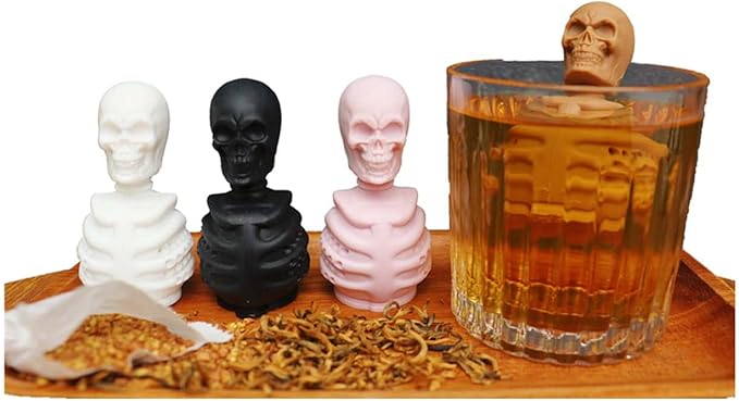 2 Skull Tea Infusers for Loose Tea, Food Grade Silicone Hot Tea Strainers for More Enjoyable Tea Times with Friends and Family(White and Pink)