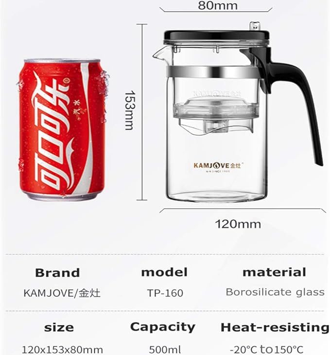 Kamjove Tea Pot Detachable Filter Glass Tea Pot 500ML，16.9OZ Borosilicate Heat Resistant Teapot