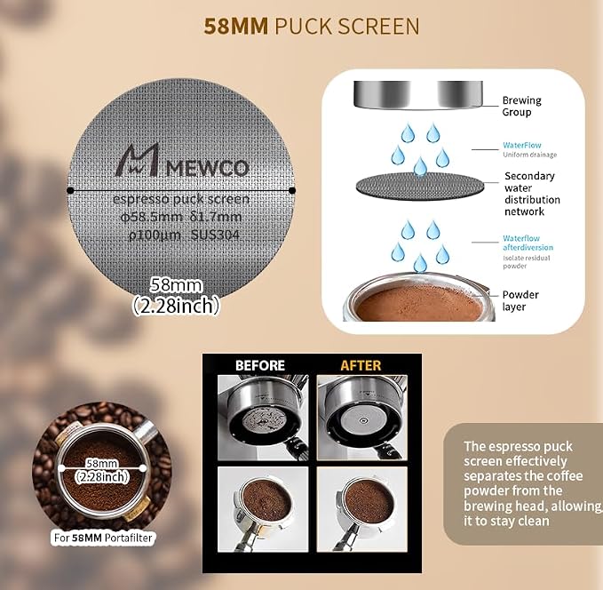 7 Pack Espresso Tamper Station&Coffee Distributor Tamper&Espresso WDT Stirrer&Coffee Tamping&Brush&Coffee Dosing Funnel&Espresso Puck Screen, Espresso Accessories for Bar Home Office (58 mm) - Image 8