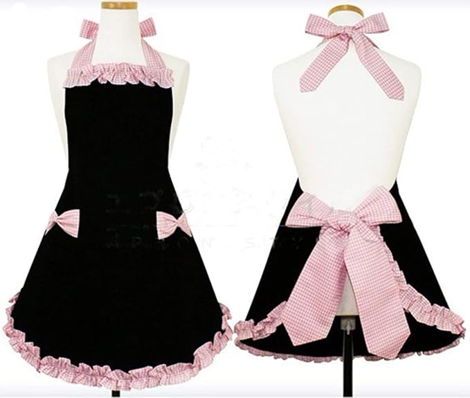 Hyzrz Cute Fashion Aprons for Women Girls Waitress Cooking Restaurant Kitchen Home Cooking Chef Bib Apron Dress Gift (Black) - Image 2