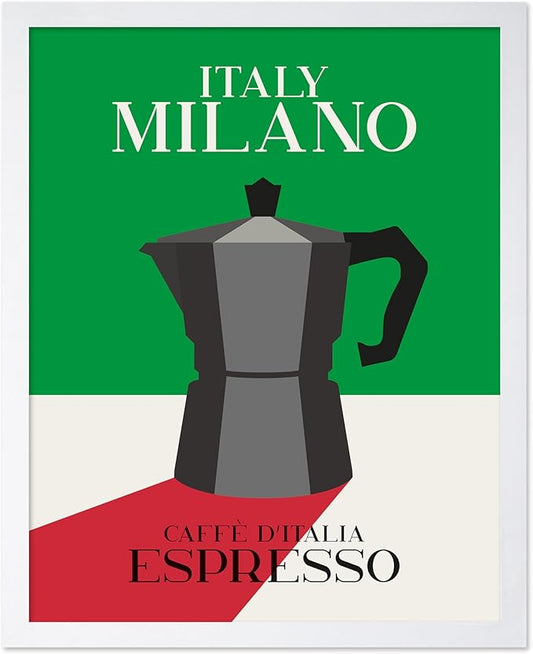 Poster Master Moka Pot Print - Espresso Poster - Italian Coffee Art - Great Gift for Barista, Coffee Lovers, Café Owner - Perfect Wall Decor for Dining Room, Kitchen - 16x20 White Framed