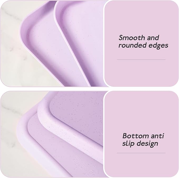 4 Pack Purple Plastic Serving Trays for Party Serving Food - Rectangular, 8.66 by 12 in, Heavy Duty Dessert Trays for Food Erving Platters for Party Tray Decor Veggie,Snack