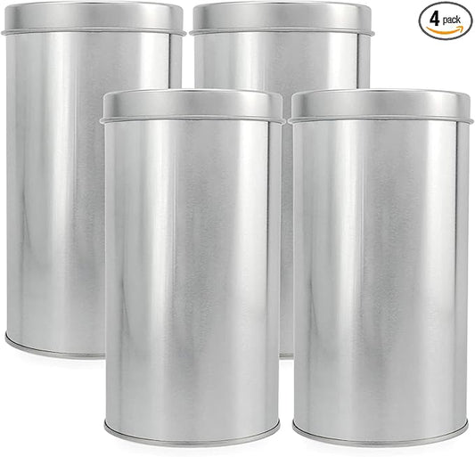 SOLSTICE TEA TRADERS Double Seal Tea Canisters (Pack of 4) Round Metal Containers with Interior Seal Lid - Large