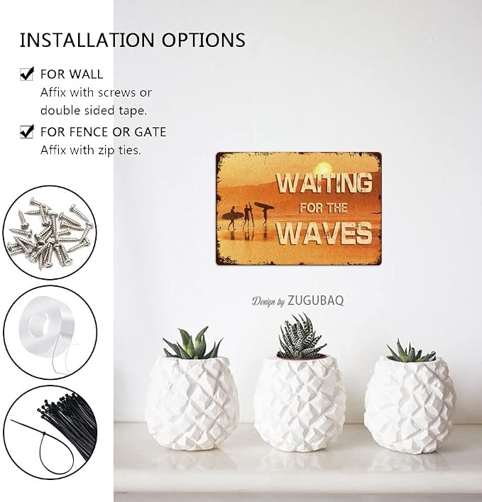 Vintage Tin Signs Wall Decor, Waiting For The Waves, Retro Metal Sign for Outdoor Indoor Home Beach Garden Tub Bar Farmhouse Cafe Gate Fence 8X12 Inch Decorations - Image 5
