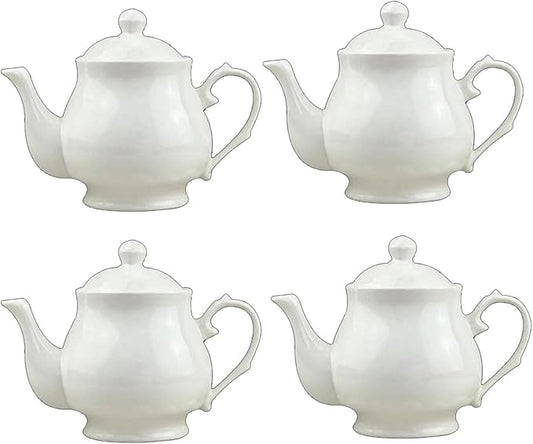 White Porcelain Teapot Set of 4, Small Lotus Tea Pot Coffee Tea Water Pot Vintage Ceramic Gooseneck Kettle (4 * 14oz)