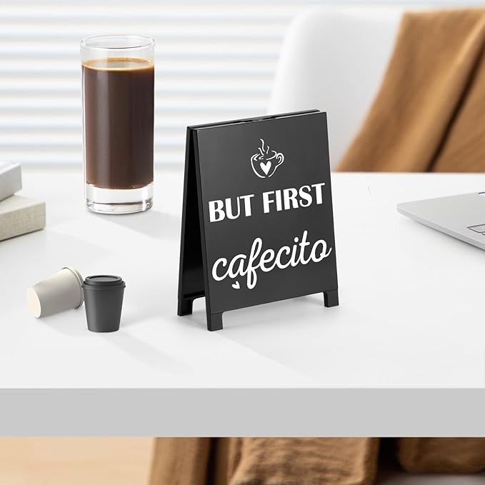 But First Cafecito Desk Decor Sign Retro Coffees Shop Table Display for Coffee Station Home Office Kitchen Bar Cafe Counter Bookshelf Christmas Gift for Coffees Lovers Barista Friends