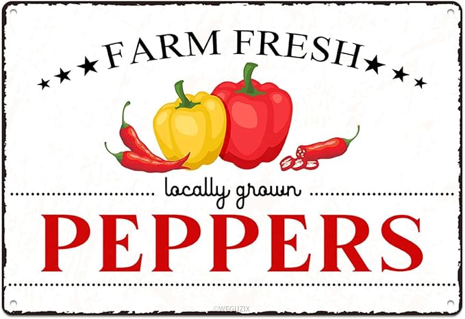 Vintage Peppers Metal Signs Wall Decor Funny Vegetables Art Poster Decorative for Home Farmhouse Kitchen Garden Cafe Bar Farm Porch Fence Yard 12X8 Inch Aluminium Hanging Plaque by WEGUZIX