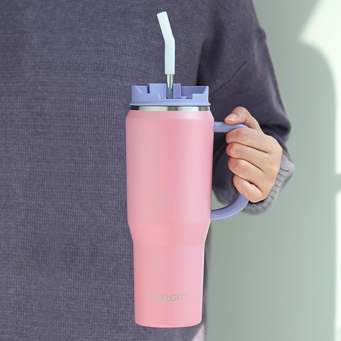 50 oz Tumbler with Handle, Insulated Tumblers with Lid and Straw, Large Metal Sports Water Bottle Jug, Thermal Stainless Steel Travel Coffee Mug Cup, Lavender