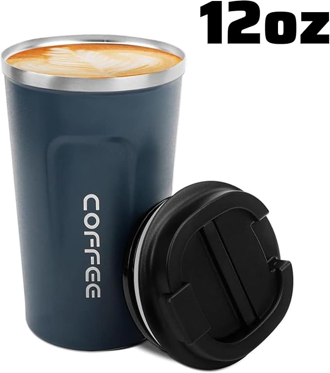 MOMSIV 12oz Travel Mug, Insulated Coffee Cup with Leakproof Lid, Vacuum Stainless Steel Double Walled Reusable Tumbler for Hot and Cold Water Coffee and Tea In Travel and Car Blue