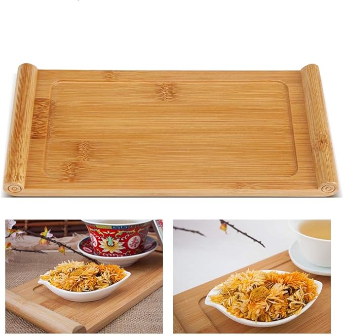 Bamboo Serving Tea Tray Book Scroll Japanese-Style Kung Fu Tea Table Rectangular Tea Accessories (M)