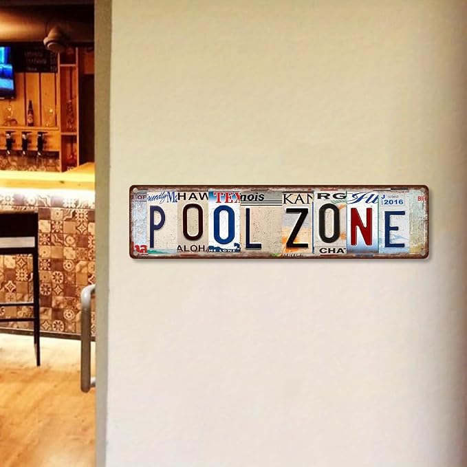 Vintage License Plate POOL ZONE Sign – 16x4 Inch Rustic Tin Wall Décor for Backyard Pool, Patio, Hot Tub, Cabana or Outdoor Swimming Area - Image 7