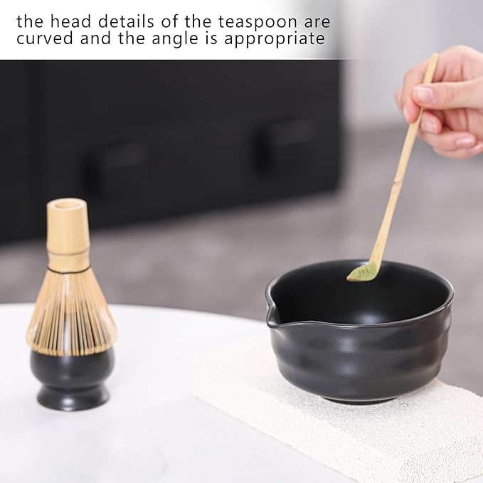 Matcha Tea Set – Traditional Japanese Ceremony Kit with 18.5OZ Ceramic Bowl, Bamboo Whisk, Scoop, and Holder – Ideal for Authentic Matcha Preparation and Gifting (Matte Black)