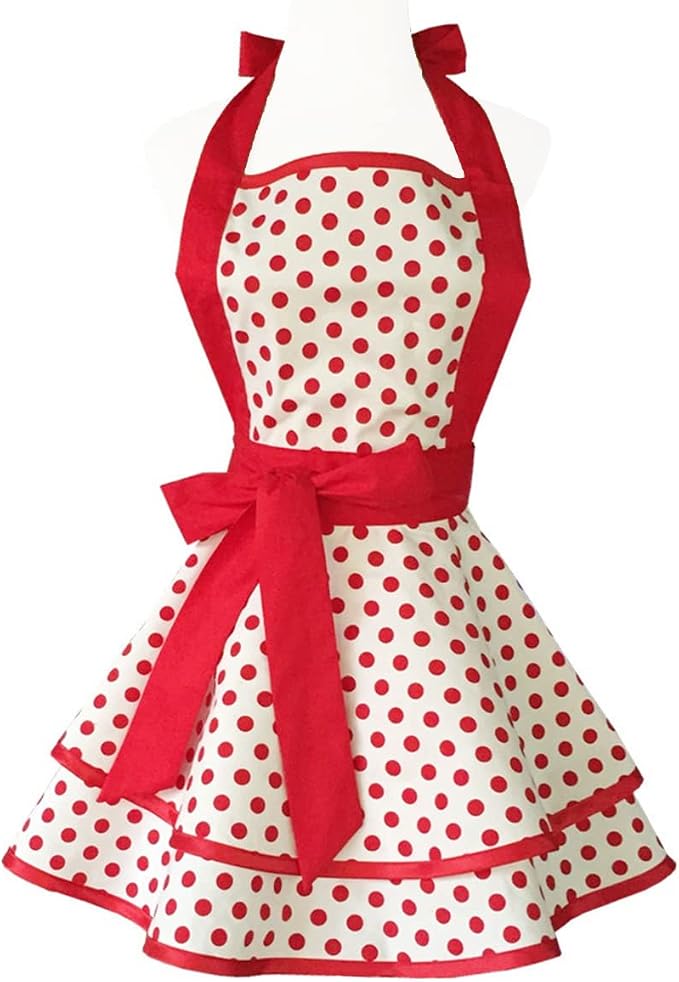Hyzrz Lovely Handmade Cotton Retro Aprons for Women Girls Cake Kitchen Cook Apron for Mother's Gift (Red Dot) by Hyzrz