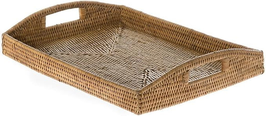 KOUBOO 1020042 La Jolla Rattan Rectangular Serving Tray, 18" x 13.5" x 3.5", Honey Brown, Large