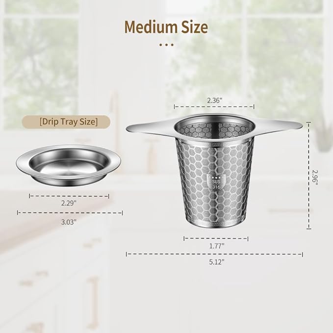 Tea Infuser for Loose Leaf Tea, BOMANSI BOMS 316 Stainless Steel Tea Infuser with Handles, Extra Fine Mesh Tea Strainers Filter Fine Tea Leaves, Fits Tea Pots, Mugs, 1 Pack