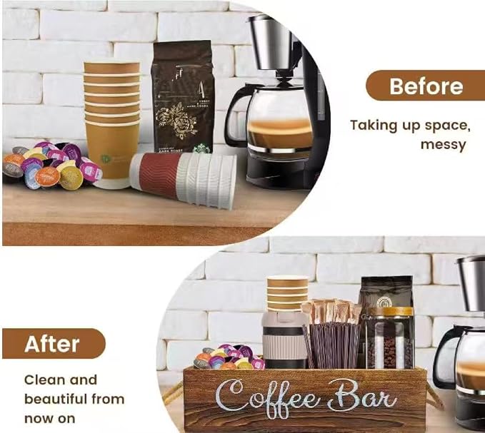Coffee Counter Storage Rack Wooden Coffee Bar Storage Rack Features Removable Shelves Holds Coffee Pods,Sugar Packets,Stirrers And Tea Sets—Office Coffee Bar Accessories - Image 2