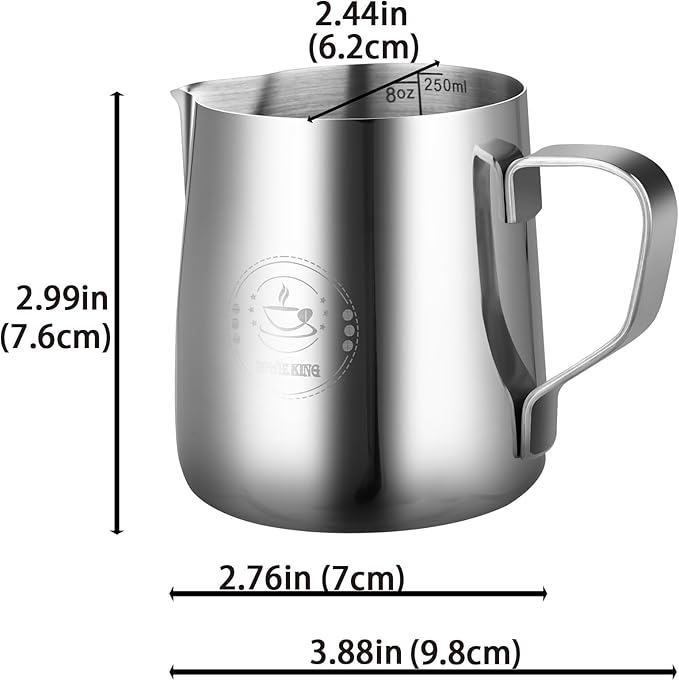 8Oz Mini Milk Frothing Pitcher – 250ml Single Serving Stainless Steel Espresso Steaming Pitchers, Precision Pouring for Perfect Latte Art, Frother cup, Coffee Cappuccino Jug