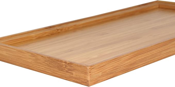 BambooMN Organic Bamboo Serving Tray, Vanity, Tea, Appetizers, Snacks, Charcuterie Board, 11"x5.5"x0.6" - 3 Trays