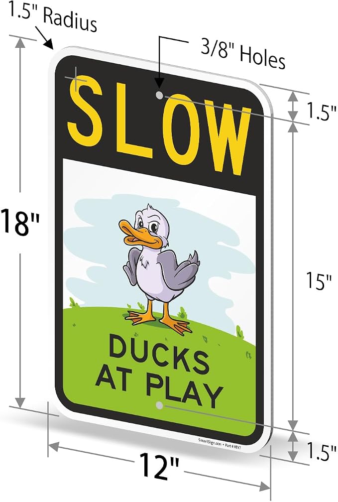 SmartSign Slow Ducks At Play Funny Animal Sign - 12" x 18", 63 mil Laminated Rustproof Aluminum Metal, Pre-Drilled Holes, For Gift, Yard, Cafe, Room Decor, Outdoor, Made in USA - Image 6