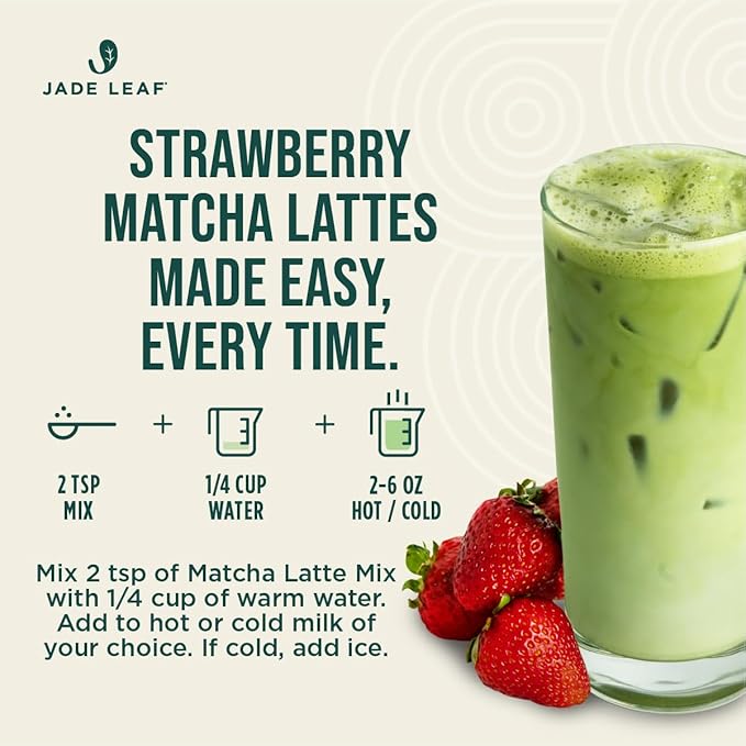 Jade Leaf Matcha Organic Strawberry Matcha Latte Mix - Lightly Sweet Japanese Matcha Green Tea Powder with Organic Cane Sugar for Café Style Blend, 5.3 Ounce / 150g (Pack of 1)
