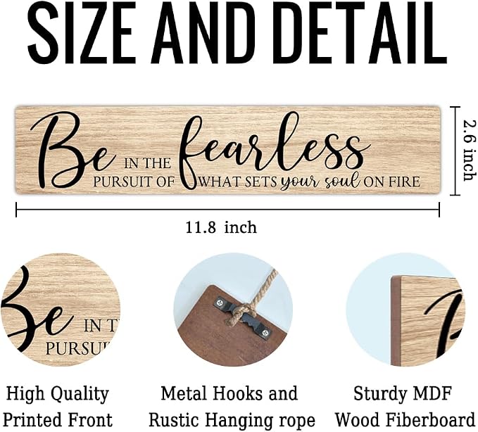 AGMDESIGN Be Fearless In The Pursuit Of What Sets Your Soul On Fire Wood Sign, Motivational Wall Art Decor for Shelf, Farmhouse Bedroom Kitchen Office Wooden Plaque, Great Gifts for Artists Dreamers - Image 2