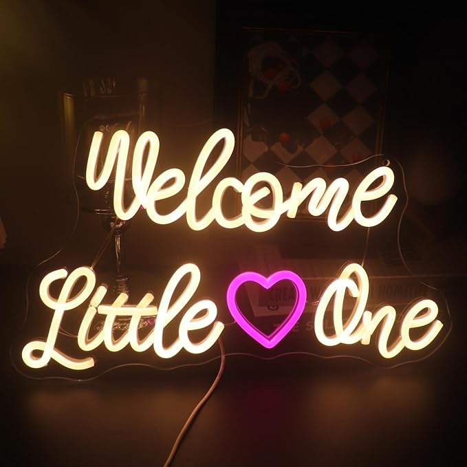 "Welcome Little One" Heartwarming Nursery Light, Gentle Joyful LED Wall Art for Baby's Room, Shower Gift, New Parent's Home/Family Entryway, Dimmable USB, Sweet Arrival Gift for Newborns & Families by Nordstylee