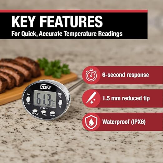 CDN Waterproof Digital Thermometer Long 4.75" Stem, NSF Certified, Ideal for for Bread Baking, Cooking, Brewing - DTQ450X