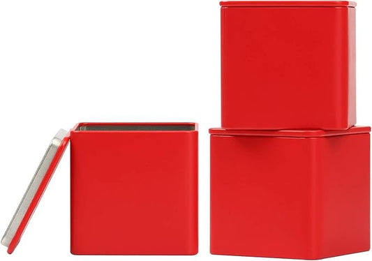 Square Tin Can Empty Cube Steel Box Storage Container kit 65mm Series for Treats, Gifts, Favors, Loose Tea, Coffee and Crafts, Red, 3S