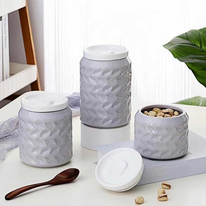Ceramic Jar with Lid, 25.3oz Food Storage Jar with Airtight Seal Ceramic Lid for Sugar Tea Spice, Coffee Canister Sugar Container (Gray)