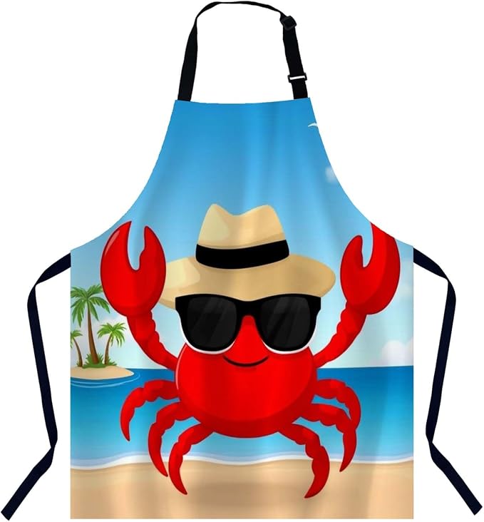 Cute Cartoon Crab Apron Adjustable Neck Bib Apron for Men Women,Suitable for Kitchen Cooking Waitress Chef Apron by Unknown