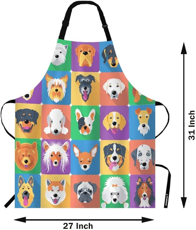 WONDERTIFY Dog Apron,Various Breed Family Pet Dog Collection Picture Bib Apron with Adjustable Neck for Men Women,Suitable for Home Kitchen Cooking Waitress Chef Grill Bistro Baking BBQ Apron
