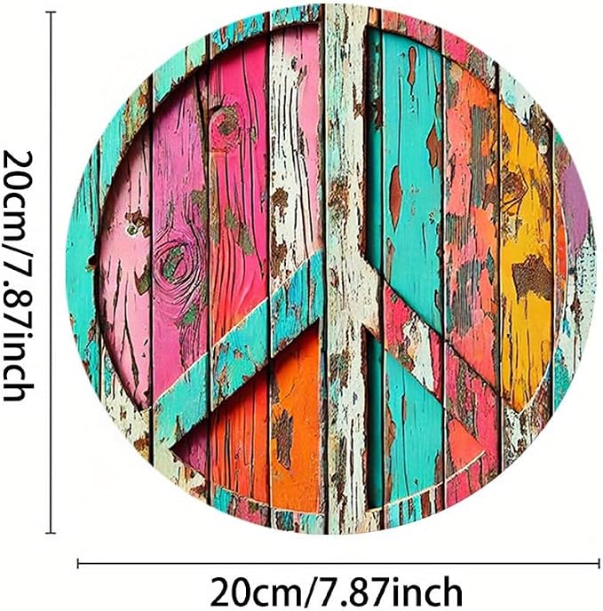 Colorful Peace Symbol Round Aluminum Sign - Vibrant High-Definition Print, Weathered Wood Design, Easy to Hang,Decorative Wall Art | Durable Print, Outdoor Decor, Perfect for Room Decor - Image 2
