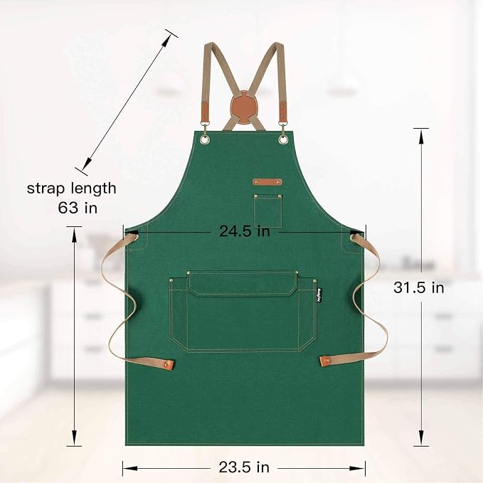 Chef Apron with Cross Back Straps for Men Women, Cotton Canvas Apron for Artists Painting, Kitchen Cooking - Image 7