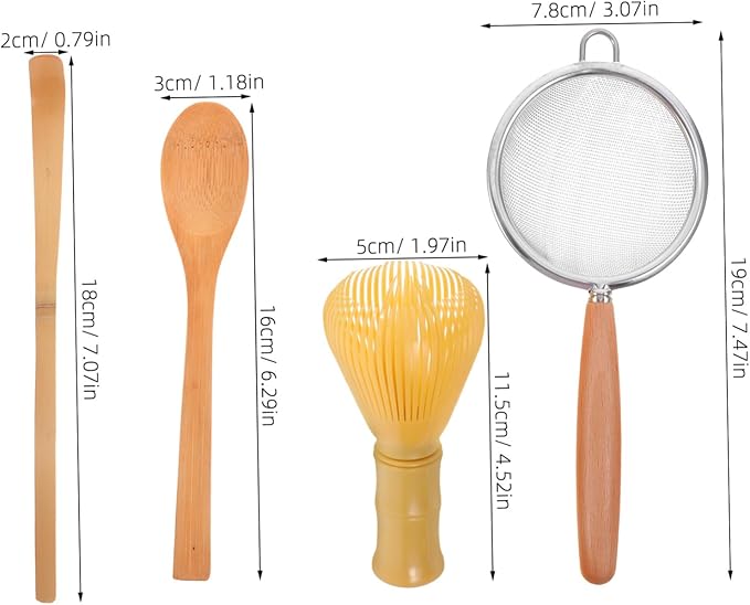 1Set Traditional Matcha Tool Kit Reusable Whisk Tea Scoop Spoon Fine Mesh Strainer for Home Milk Tea Shops for Smooth Matcha Juice Preparation