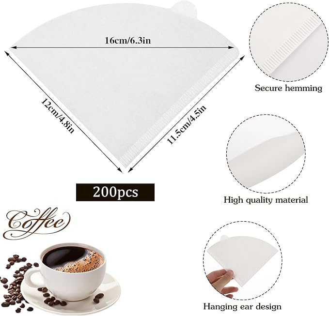 200 Count Coffee Filter, V60 Filter 02 White Cone Coffee Filters Disposable Pour Over Coffee Filter (2-4 Cups)