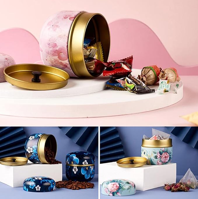 12-Pack Empty Tin Can Candle Containers With Lid Sealed Jar Scented Tea Tins Metal Coffee Candy Cans Gift Storage Jewelry Boxes Ink Printing Pattern Round Can