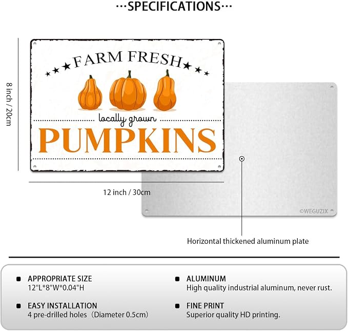 Vintage Pumpkins Metal Signs Wall Decor Funny Vegetables Art Poster Decorative for Home Farmhouse Kitchen Garden Cafe Bar Farm Porch Fence Yard 12X8 Inch Aluminium Hanging Plaque - Image 2