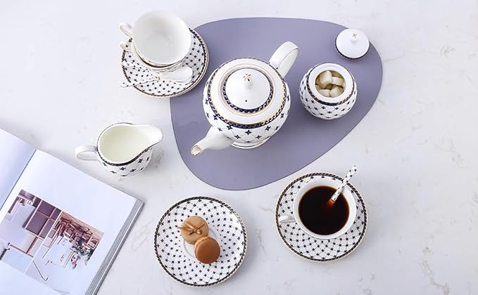Porlien Royal Blue Star-night Porcelain 7-ounce Teacup and Saucer Set (6)