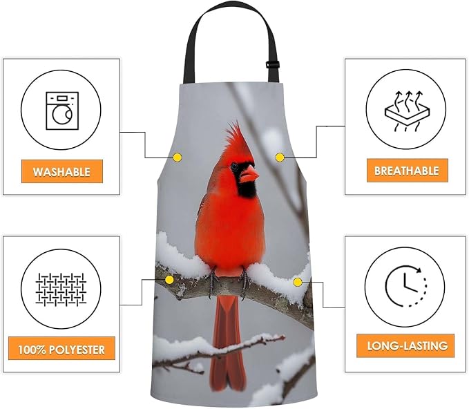 Red Cardinal Waterproof Apron Kitchen Chef Aprons Bibs for Grooming Cooking Baking Painting Gardening - Image 4