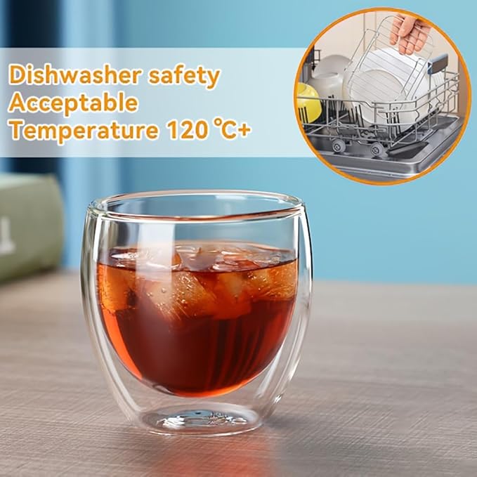 iayokocc Double Walled Espresso Cups Set of 6, 2.7oz Clear Expresso Coffee Mugs, Glass Espresso Shot Cup Set, Double Wall Glasses for Latte Cappuccino Cocoa Milk Cafe Juice Tea, 80ML