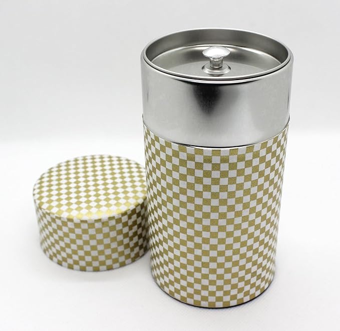 Japanese Pokkan Matcha Coffee Spice Tea Tin Canister Washi Paper Storage with Lid 7.05 oz Capacity (Kenran Ichimatsu)