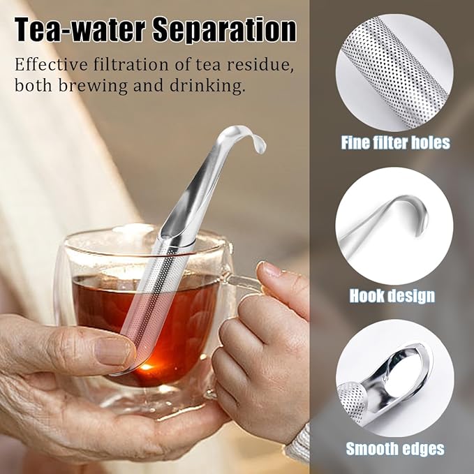 2PCS Stainless Steel Tea Diffuser Tea Infuser,Tea Pipe with Hanging Hook Handle,Fine Holes Tea Interval Diffuser for Loose Tea Leaf Coffee Herbs Spices